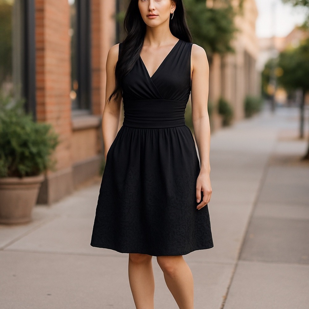 Jessica Howard Evenings Black Fit & Flare Party Dress V-Neck Sleeveless 14